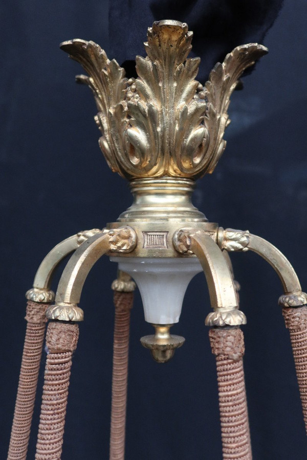 Large Chandelier In Gilt Bronze And Alabaster Late 19th Century