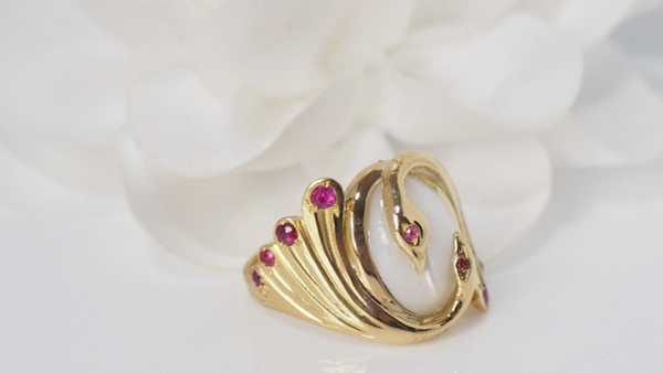 Yellow Gold, Moonstone And Ruby Ring