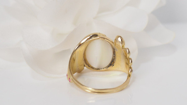 Yellow Gold, Moonstone And Ruby Ring