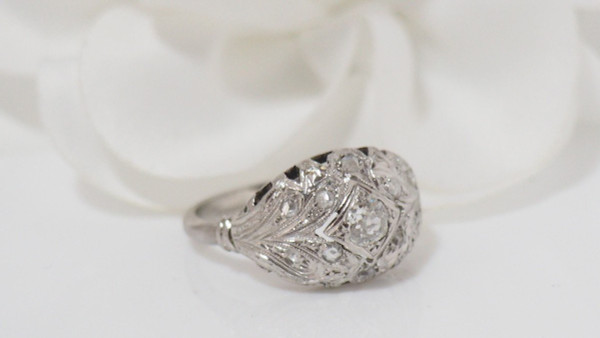 Dome Ring In White Gold And Platinum, Set With Diamonds