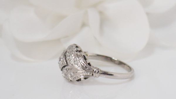 Dome Ring In White Gold And Platinum, Set With Diamonds