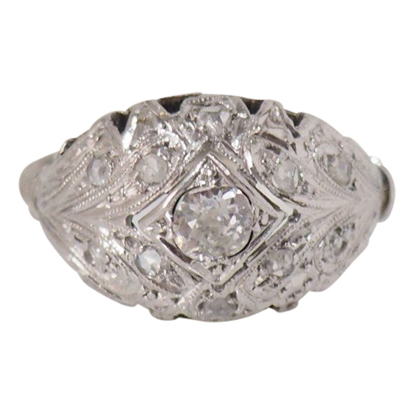 Dome Ring In White Gold And Platinum, Set With Diamonds