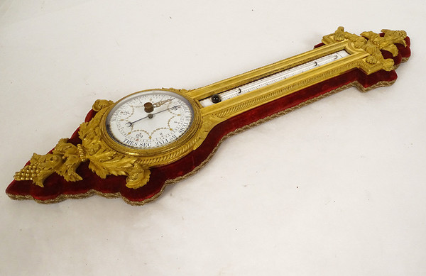 Barometer Thermometer in gilt bronze signed Eugène Bazart Paris, Napoléon III 19th century