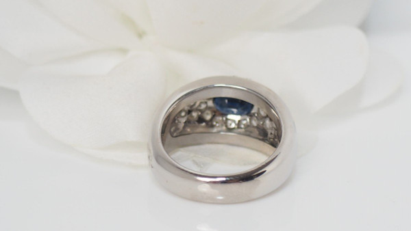 Band Ring In White Gold, Oval Sapphire And Diamonds