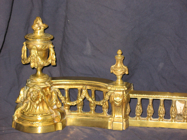 Louis XVI style 19th century bronze mantelpiece and fire bar