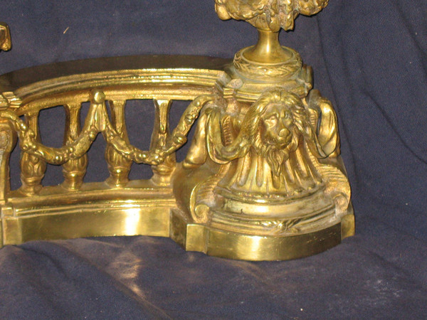 Louis XVI style 19th century bronze mantelpiece and fire bar