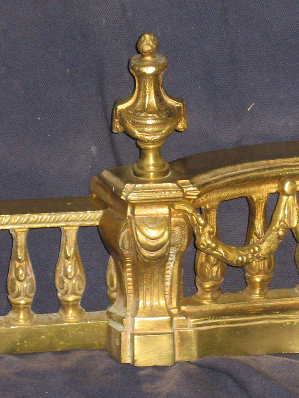 Louis XVI style 19th century bronze mantelpiece and fire bar