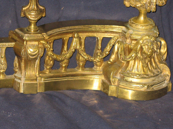 Louis XVI style 19th century bronze mantelpiece and fire bar