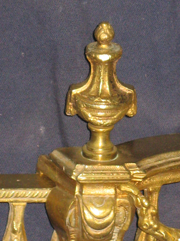 Louis XVI style 19th century bronze mantelpiece and fire bar