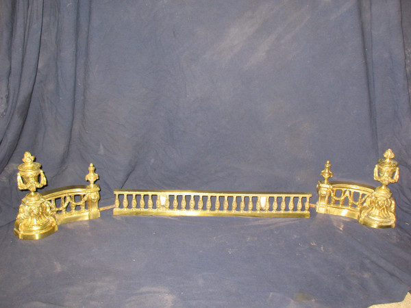 Louis XVI style 19th century bronze mantelpiece and fire bar