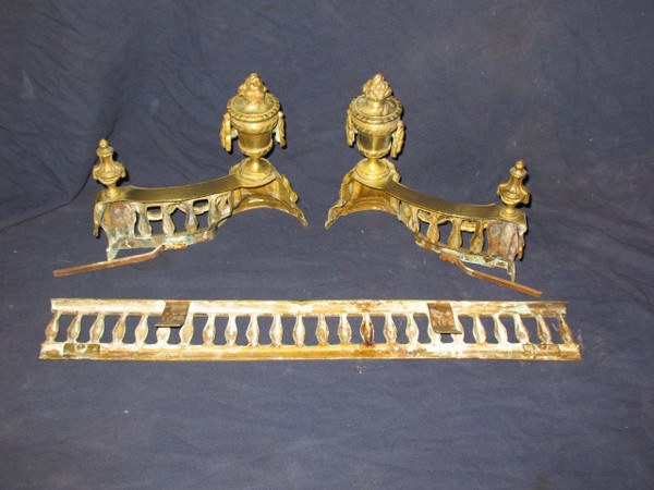 Louis XVI style 19th century bronze mantelpiece and fire bar