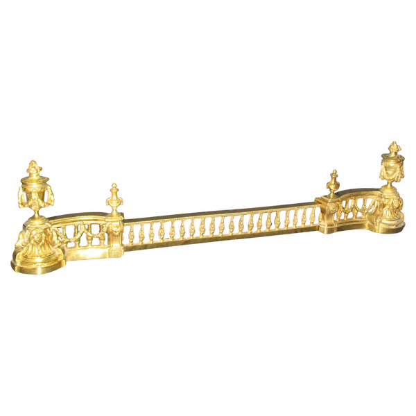 Louis XVI style 19th century bronze mantelpiece and fire bar