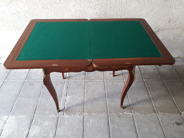 Early 20th century marquetry games table, decorated with flowers