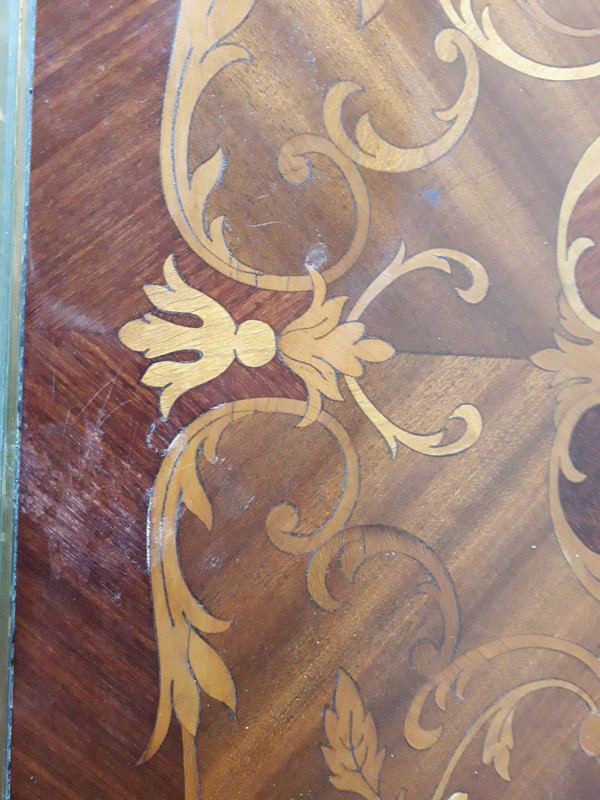 Early 20th century marquetry games table, decorated with flowers