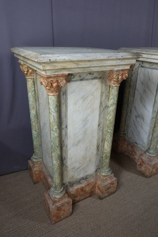 Pair Of Large Faux Marble Painted Wooden Stands