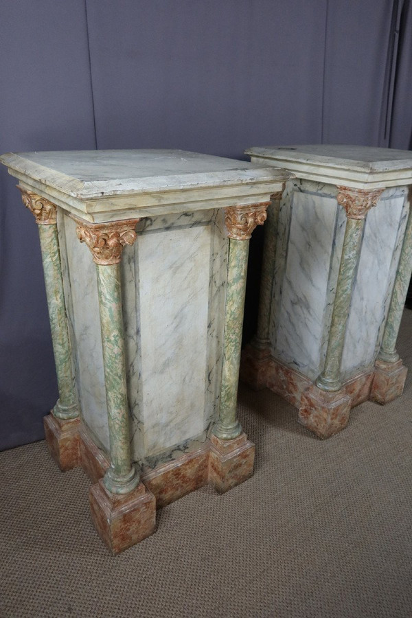 Pair Of Large Faux Marble Painted Wooden Stands