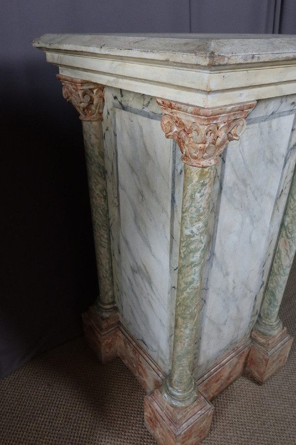 Pair Of Large Faux Marble Painted Wooden Stands