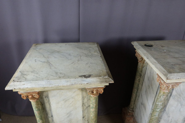 Pair Of Large Faux Marble Painted Wooden Stands