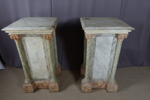 Pair Of Large Faux Marble Painted Wooden Stands