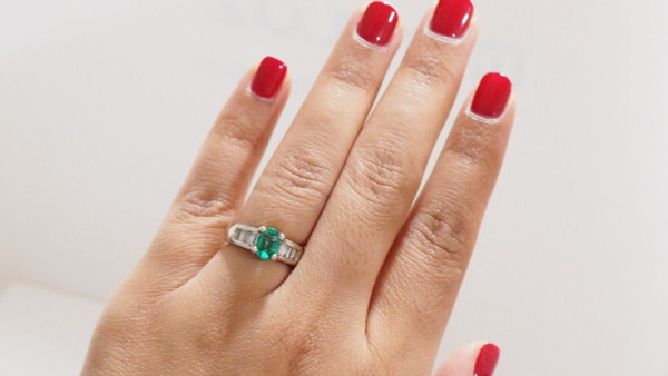 Ring In White Gold, Oval Emerald And Diamonds