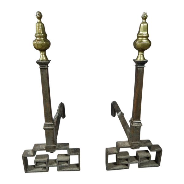 Andirons In Wrought Iron And Bronze