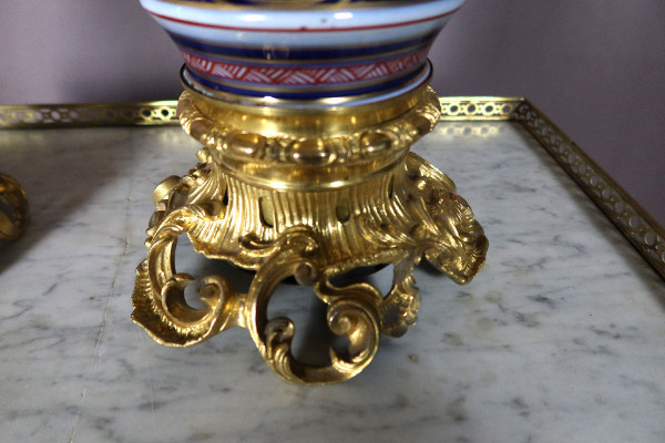 Pair Of Lamps In Bayeux Porcelain And Gilt Bronze 19th Century