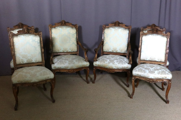 19th Century Walnut Armchairs And Chairs