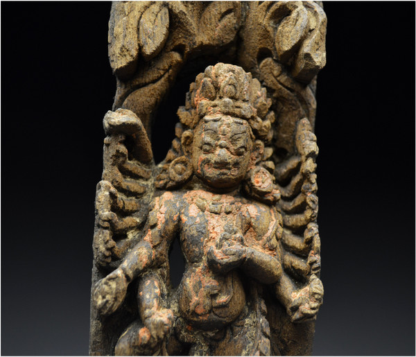 Nepal, XVIth - XVIIth century, Small wooden architectural element representing the god Shiva