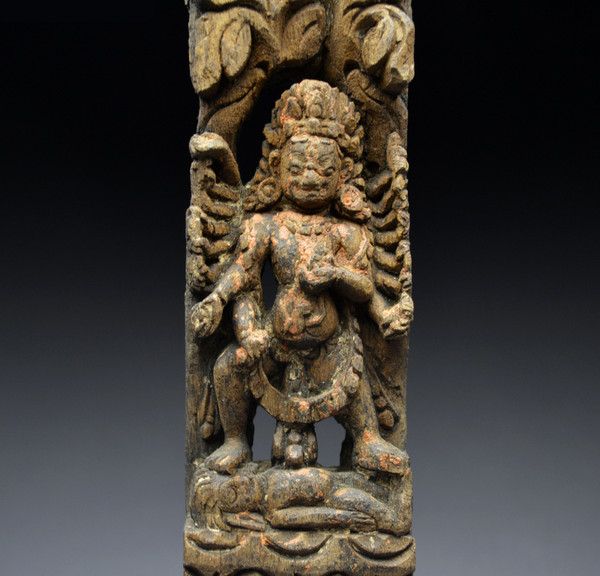 Nepal, XVIth - XVIIth century, Small wooden architectural element representing the god Shiva