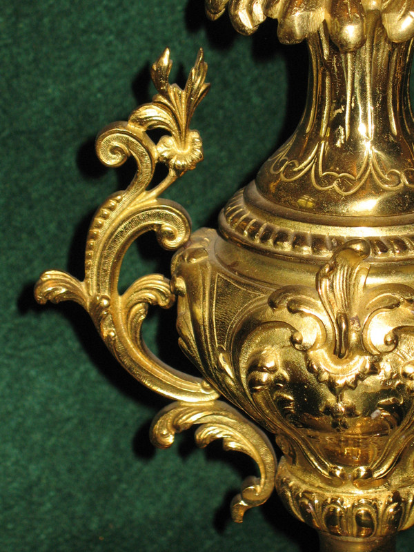 Pair of large 6-light gilt bronze rococo style candelabras, 19th century