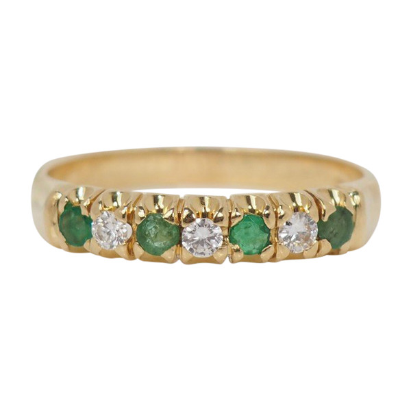 Demi Alliance Ring In Yellow Gold, Diamonds And Emeralds