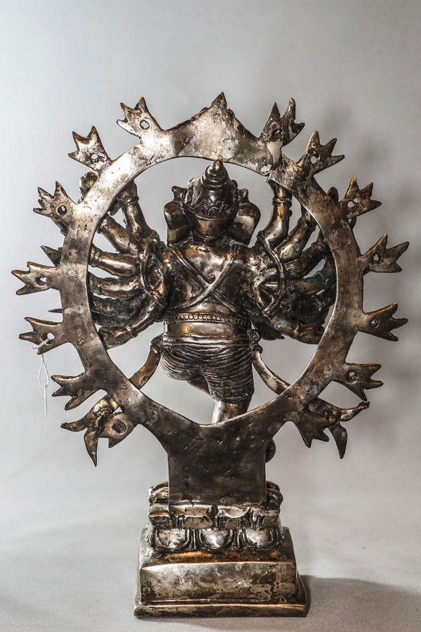 Sculpture De Ganesh En Bronze Plaqué Argent 