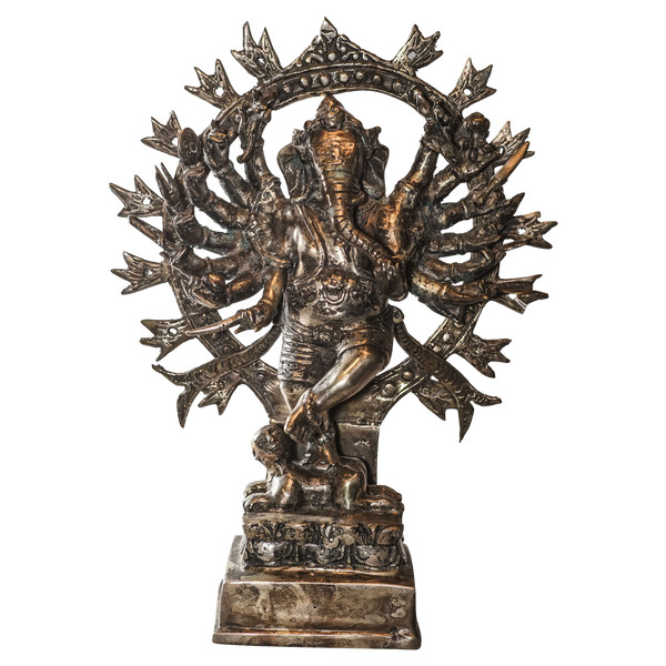 Sculpture De Ganesh En Bronze Plaqué Argent 