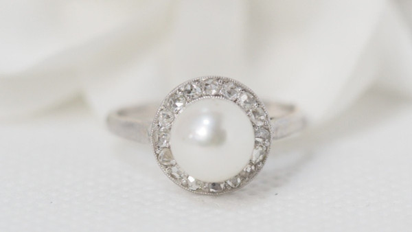 Ring In White Gold, Cultured Pearl And Diamonds