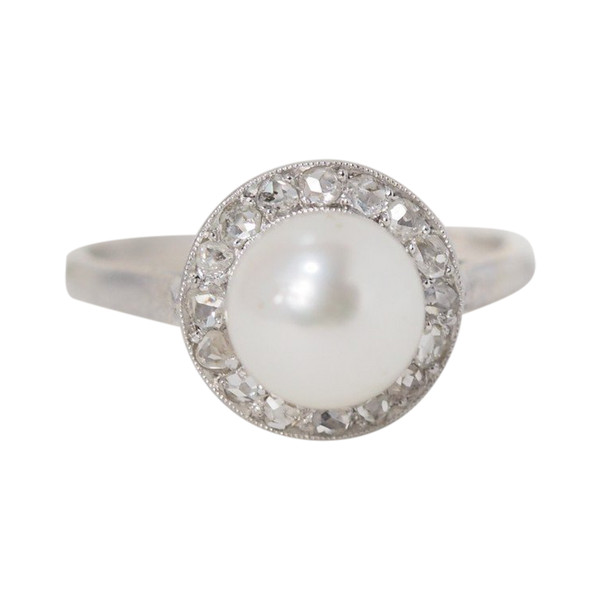 Ring In White Gold, Cultured Pearl And Diamonds