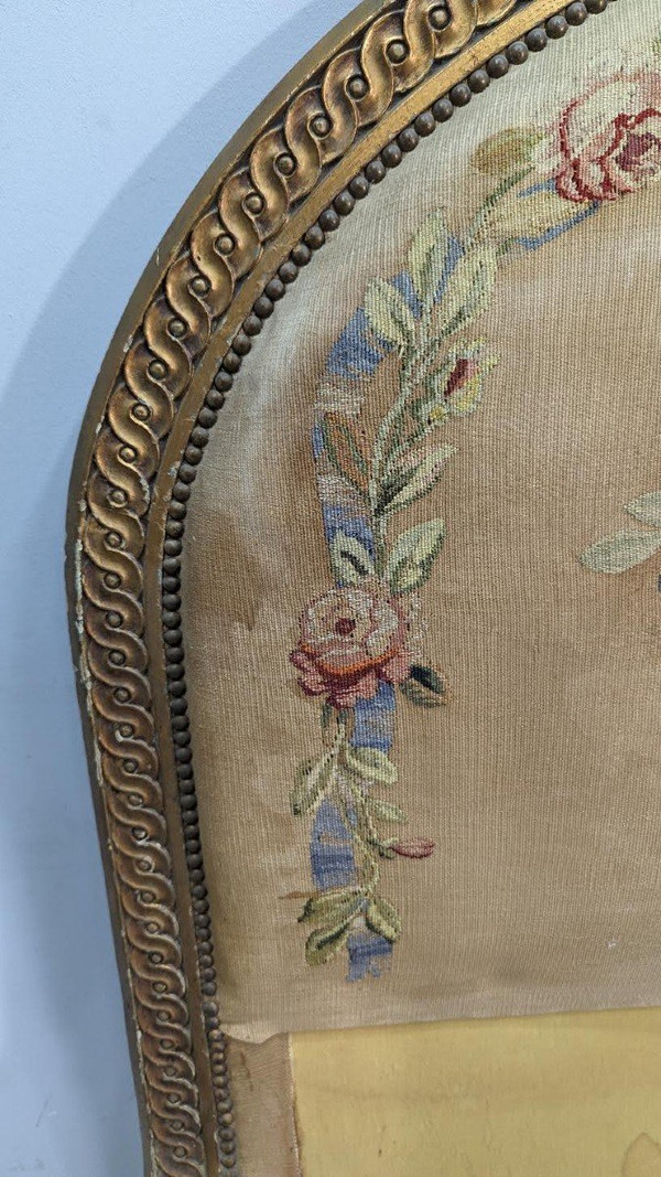 Louis XVI Style Bed Lacquered And Gilded Floral Tapestry 1900 Period