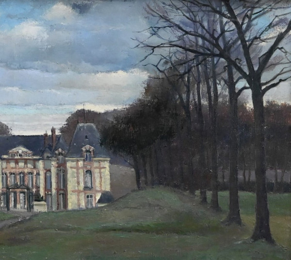 Großes Gemälde „Château de Gros Bois“, signiert A.Mémin – 1954