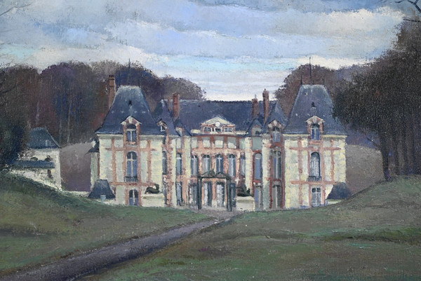 Großes Gemälde „Château de Gros Bois“, signiert A.Mémin – 1954