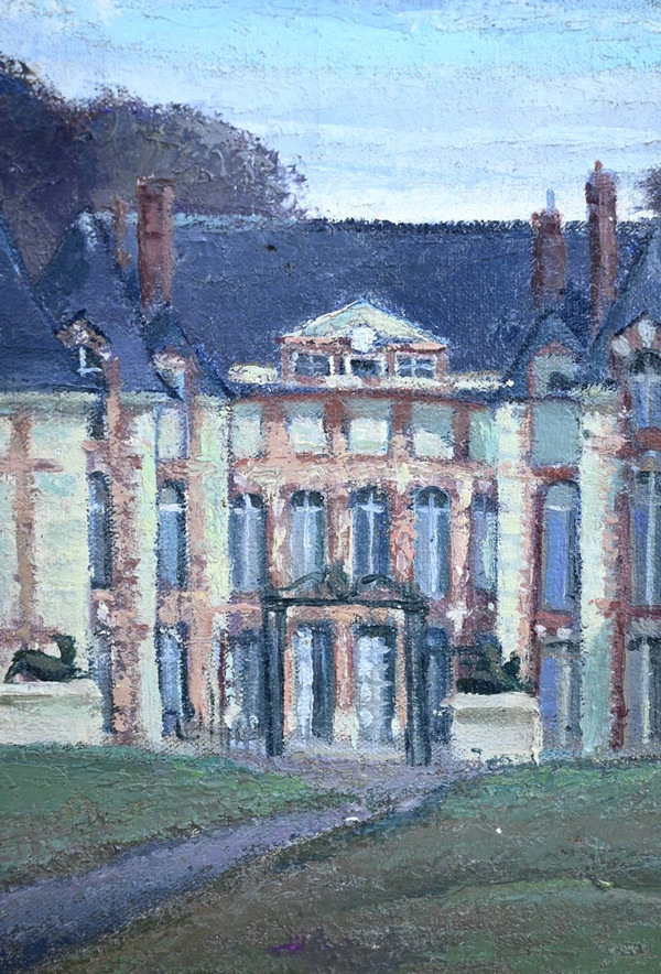 Großes Gemälde „Château de Gros Bois“, signiert A.Mémin – 1954