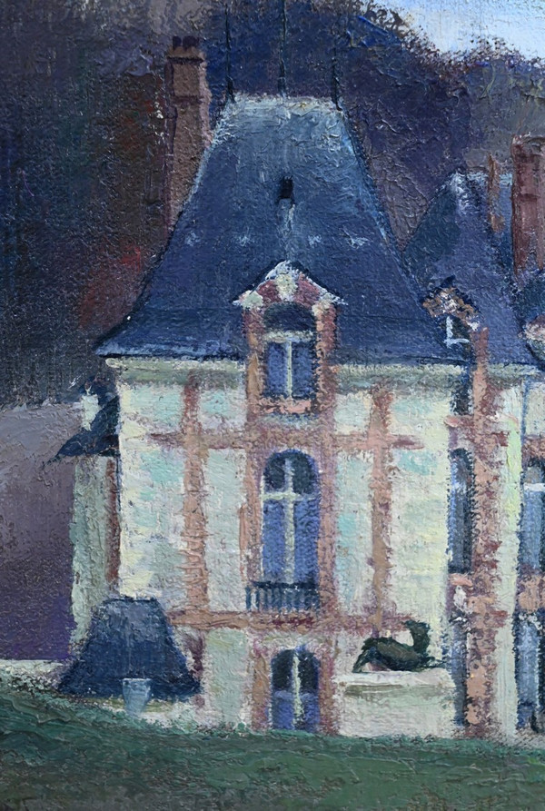 Großes Gemälde „Château de Gros Bois“, signiert A.Mémin – 1954