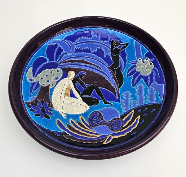 Longwy Art Deco Wall Cup "the Bathers"