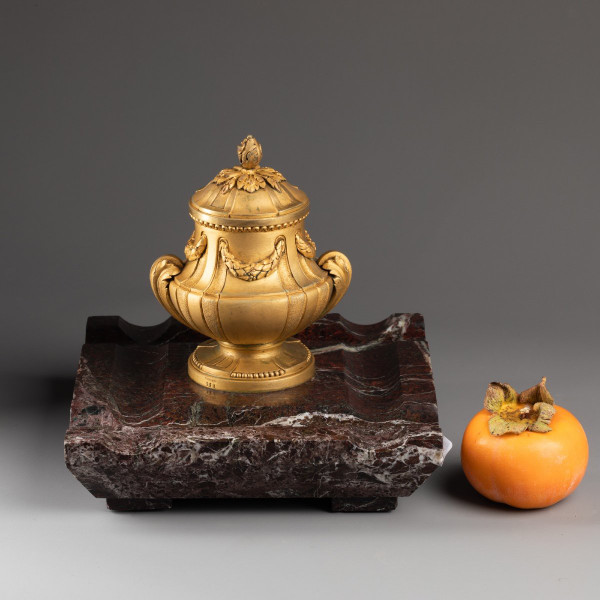 Inkwell, Gilt Bronze And Marble. Susse Frères Foundry, 19th Century