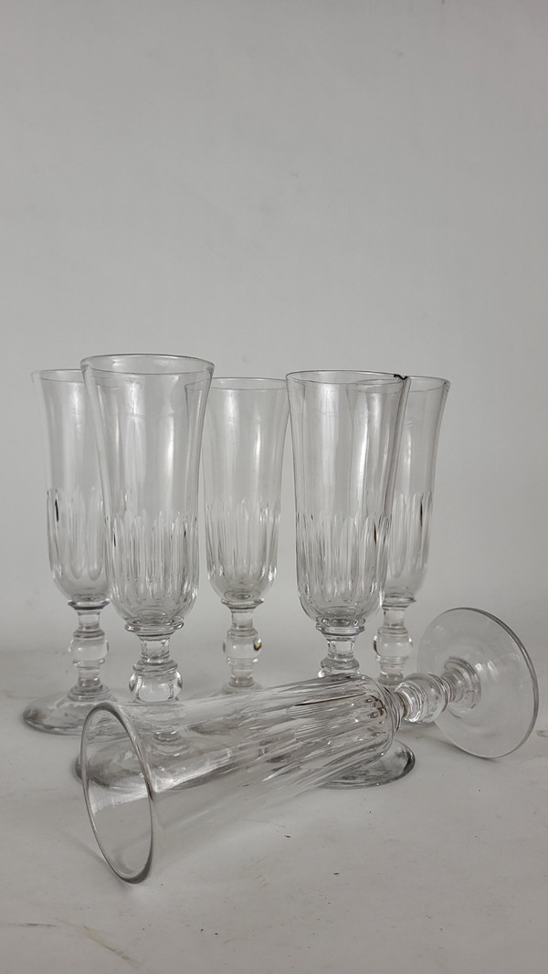 6 19th century crystal champagne flutes