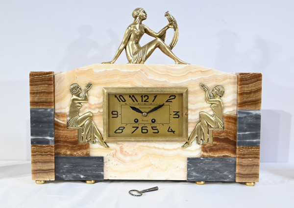 Kaminset aus Onyx und Bronze, gestempelt A. Gapaillard, Art Deco – 1920