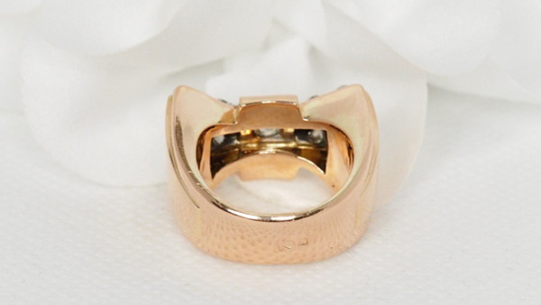 Tank Ring In Rose Gold And Platinum Set With Diamonds