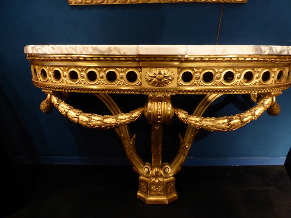 Mirror And Golden Wood Console