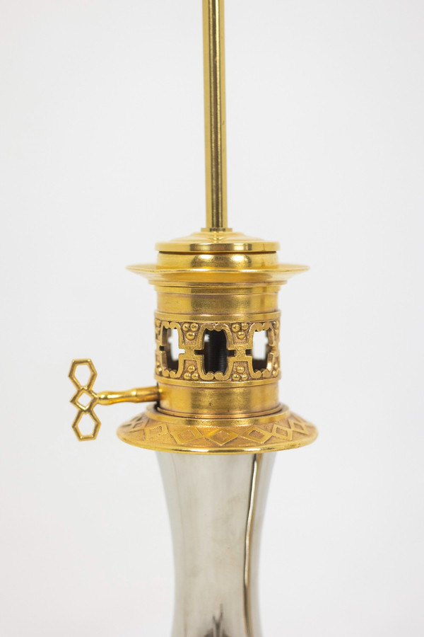 Pair of lamps in metal and gilded bronze, circa 1880