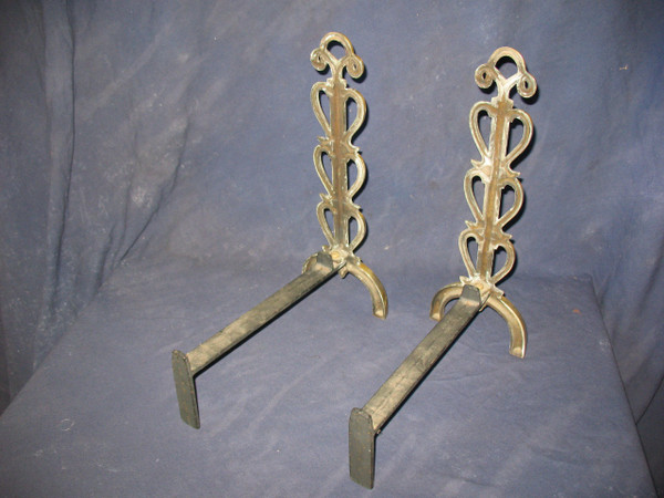 Pair of small landiers andirons in bronze, 1950s