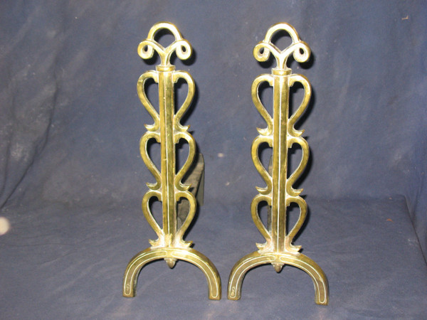 Pair of small landiers andirons in bronze, 1950s