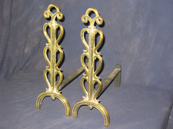 Pair of small landiers andirons in bronze, 1950s